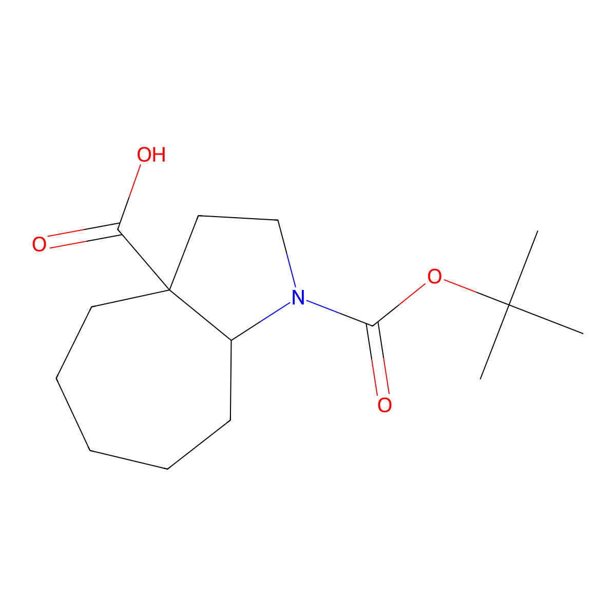 rac-(3aR,8aS)-1-[(tert-butoxy)carbonyl]-decahydrocyclohepta[b]pyrrole-3a-carboxylic acid molecular structure, CAS 2639374-35-7