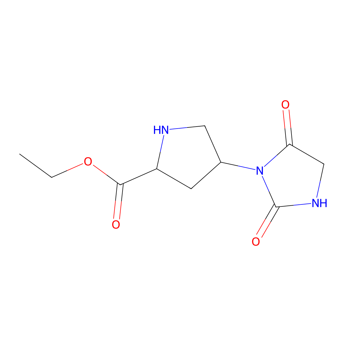 ethyl (2S,4S)-4-(2,5-dioxoimidazolidin-1-yl)pyrrolidine-2-carboxylate molecular structure, CAS 2639374-45-9