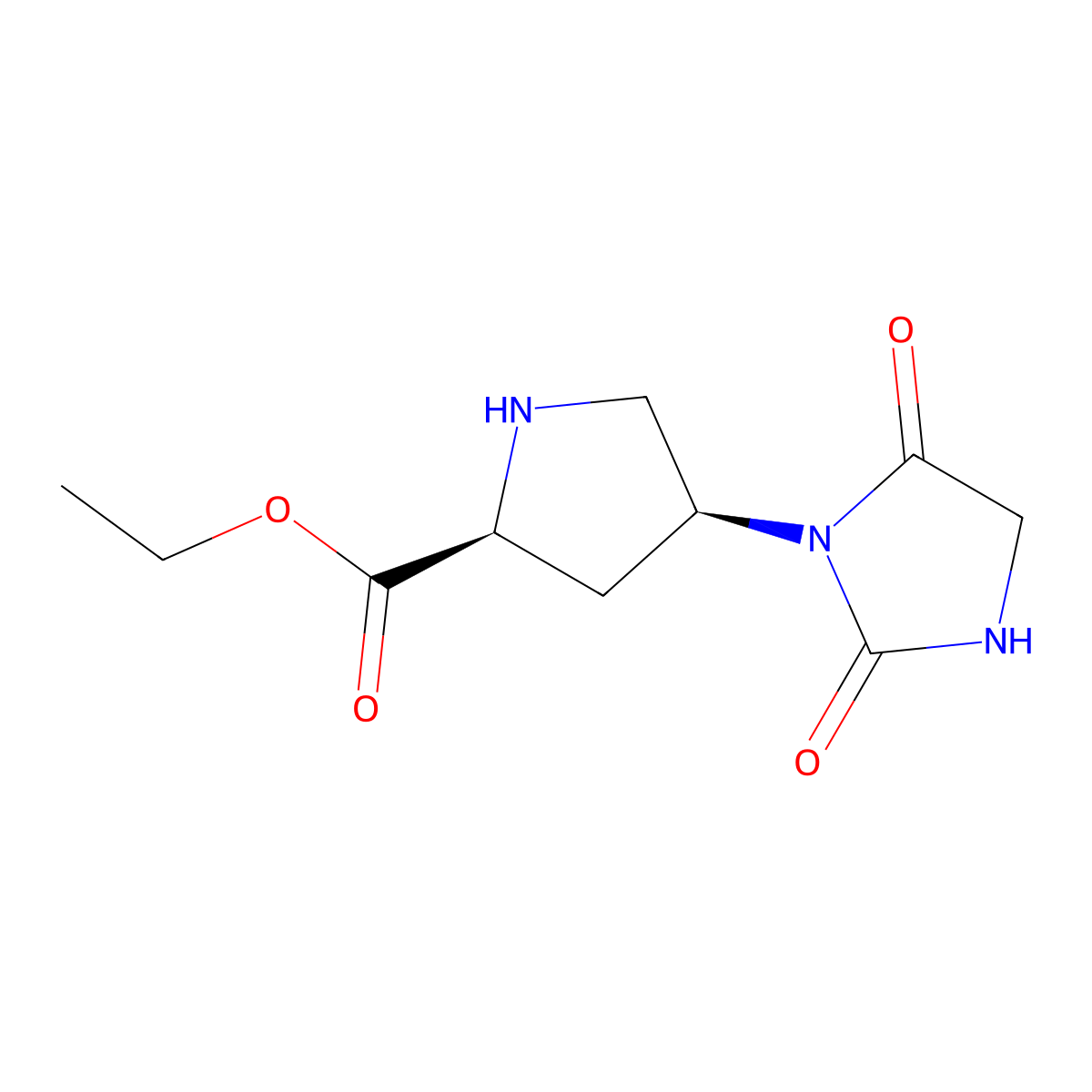 ethyl (2S,4S)-4-(2,5-dioxoimidazolidin-1-yl)pyrrolidine-2-carboxylate molecular structure, CAS 2639374-45-9