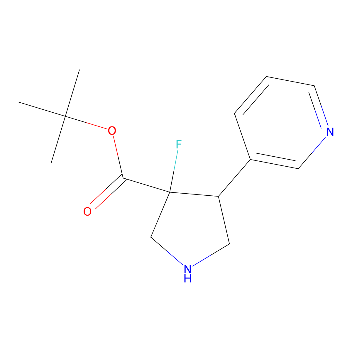 rac-tert-butyl (3R,4R)-3-fluoro-4-(pyridin-3-yl)pyrrolidine-3-carboxylate molecular structure, CAS 2639374-78-8
