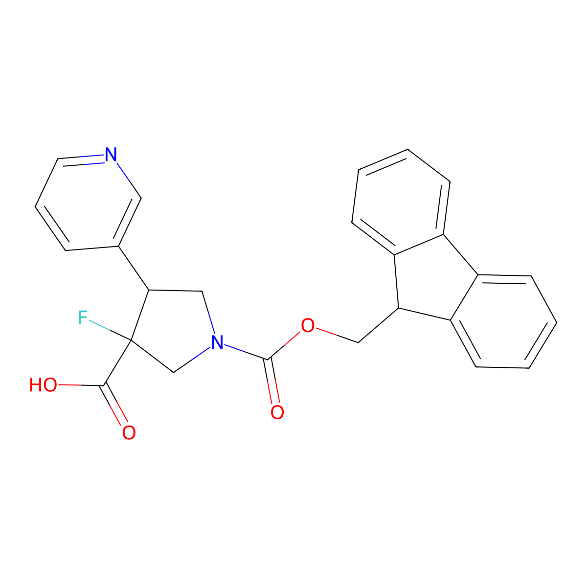 rac-(3R,4R)-1-{[(9H-fluoren-9-yl)methoxy]carbonyl}-3-fluoro-4-(pyridin-3-yl)pyrrolidine-3-carboxylic acid molecular structure, CAS 2639374-83-5