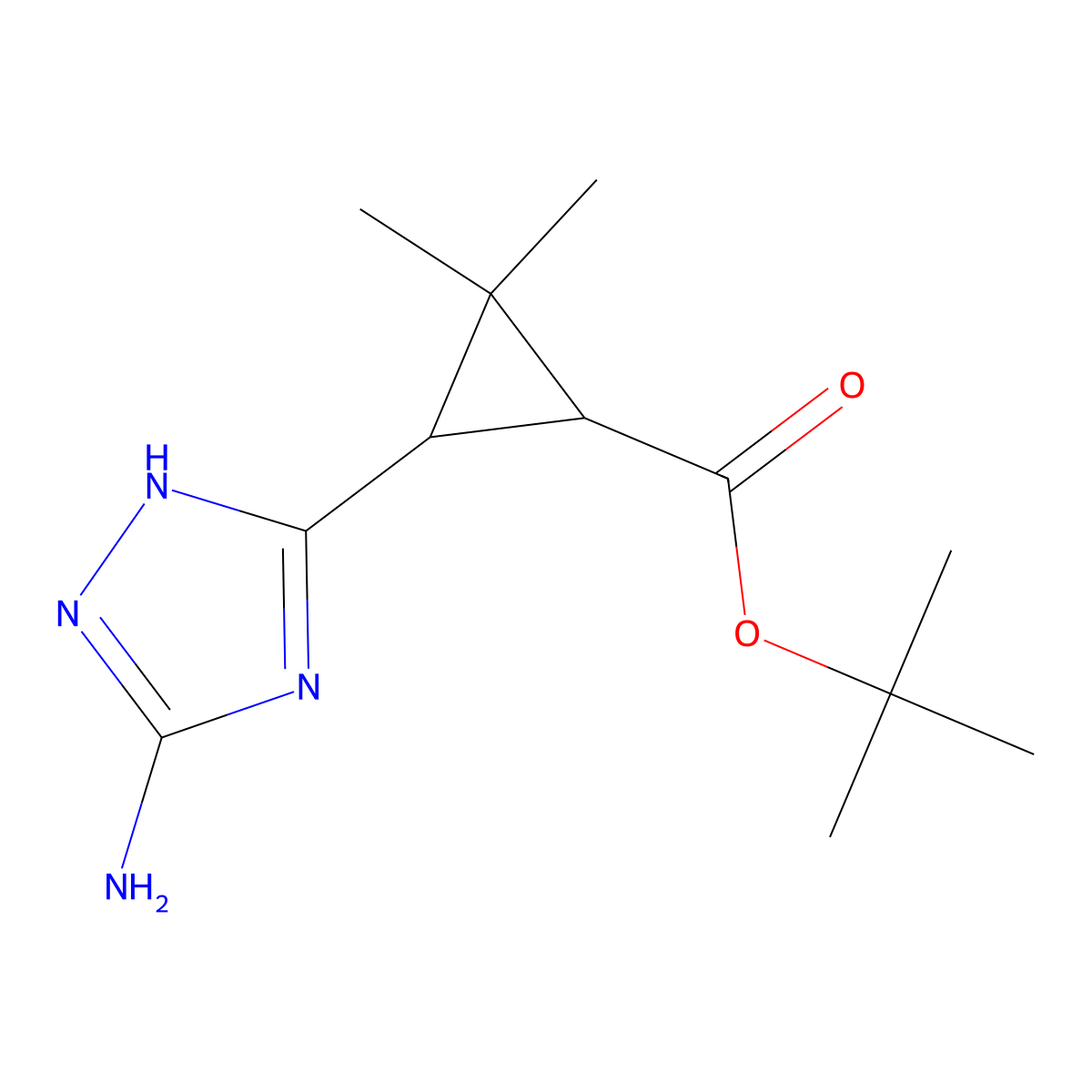 rac-tert-butyl (1R,3S)-3-(5-amino-1H-1,2,4-triazol-3-yl)-2,2-dimethylcyclopropane-1-carboxylate molecular structure, CAS 2639374-89-1