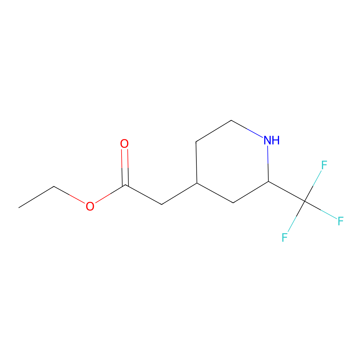rac-ethyl 2-[(2R,4S)-2-(trifluoromethyl)piperidin-4-yl]acetate molecular structure, CAS 2639374-92-6