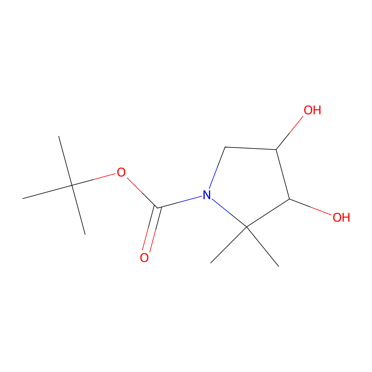rac-tert-butyl (3R,4S)-3,4-dihydroxy-2,2-dimethylpyrrolidine-1-carboxylate molecular structure, CAS 2639374-96-0
