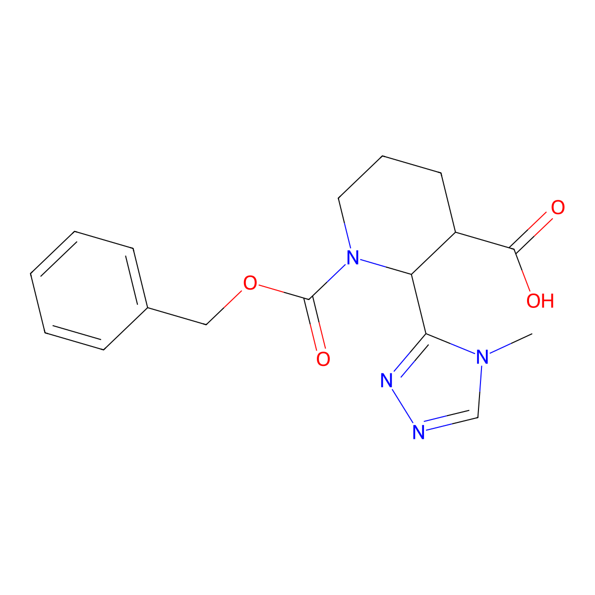 rac-(2R,3S)-1-[(benzyloxy)carbonyl]-2-(4-methyl-4H-1,2,4-triazol-3-yl)piperidine-3-carboxylic acid molecular structure, CAS 2639375-02-1