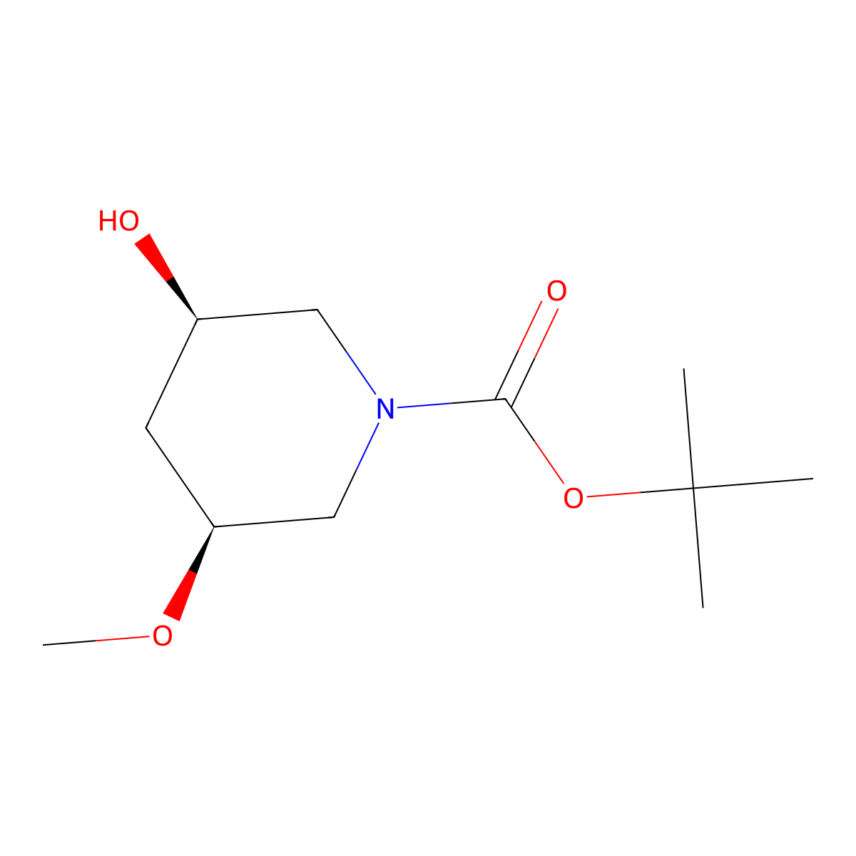 tert-butyl (3R,5S)-3-hydroxy-5-methoxypiperidine-1-carboxylate molecular structure, CAS 2639375-10-1