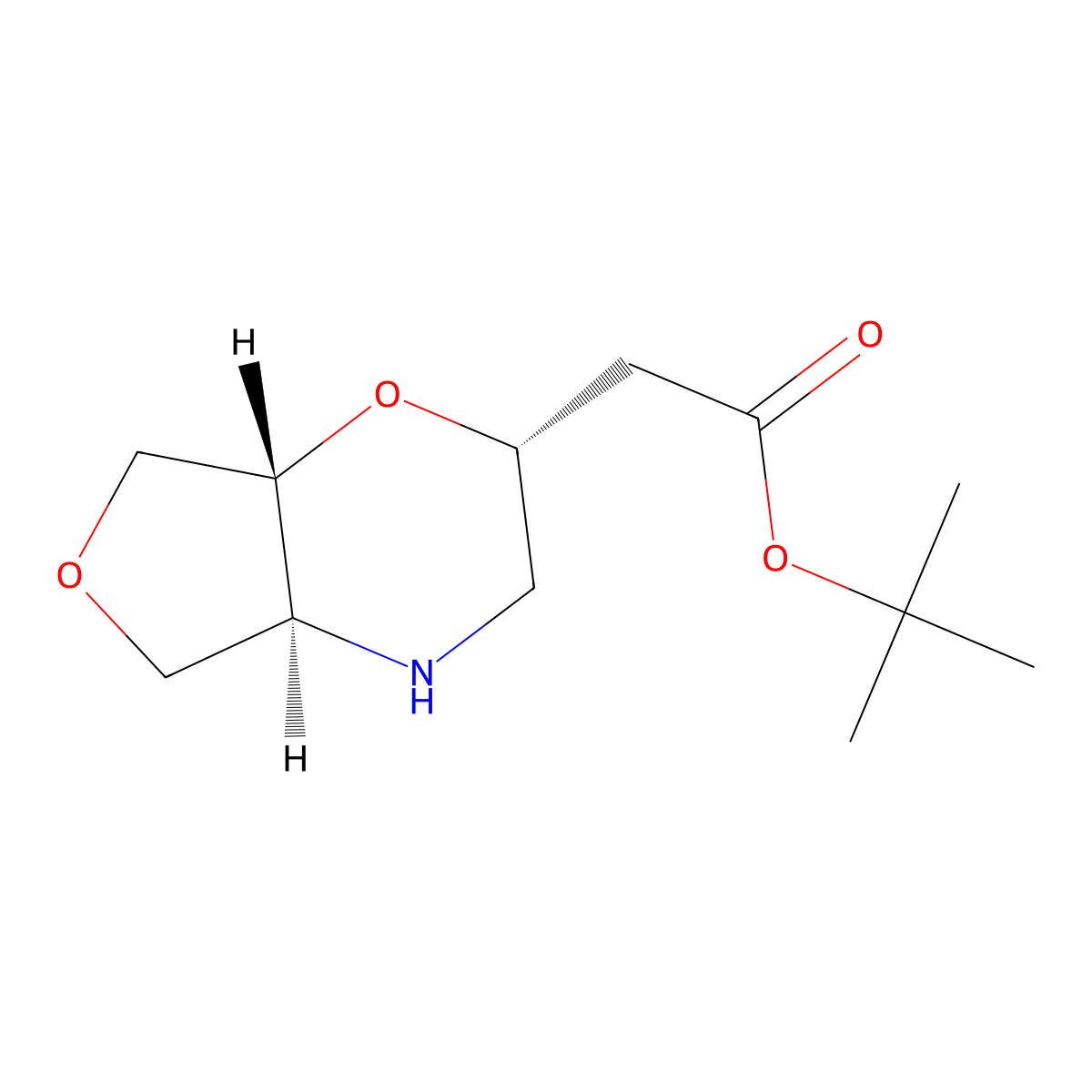 rac-tert-butyl 2-[(2R,4aS,7aR)-hexahydro-2H-furo[3,4-b][1,4]oxazin-2-yl]acetate molecular structure, CAS 2639375-40-7