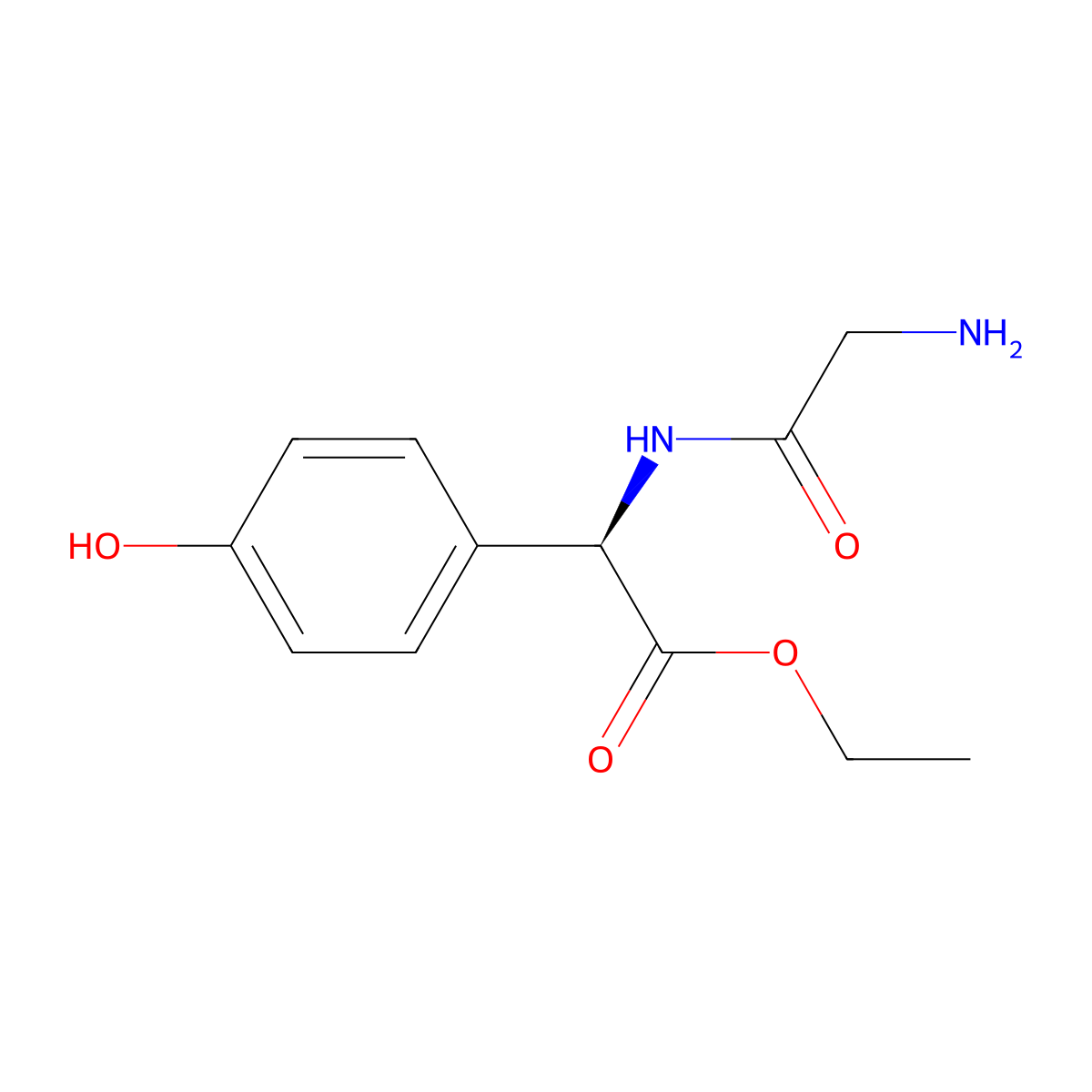 ethyl (2R)-2-(2-aminoacetamido)-2-(4-hydroxyphenyl)acetate molecular structure, CAS 2639375-45-2