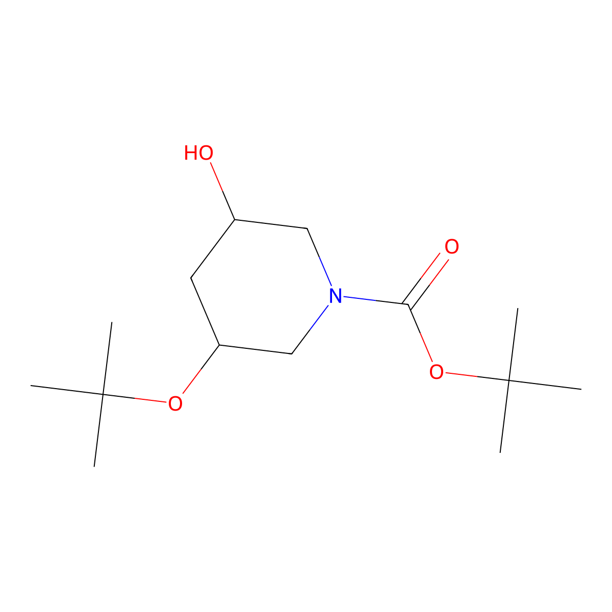 tert-butyl (3S,5R)-3-(tert-butoxy)-5-hydroxypiperidine-1-carboxylate molecular structure, CAS 2639375-46-3