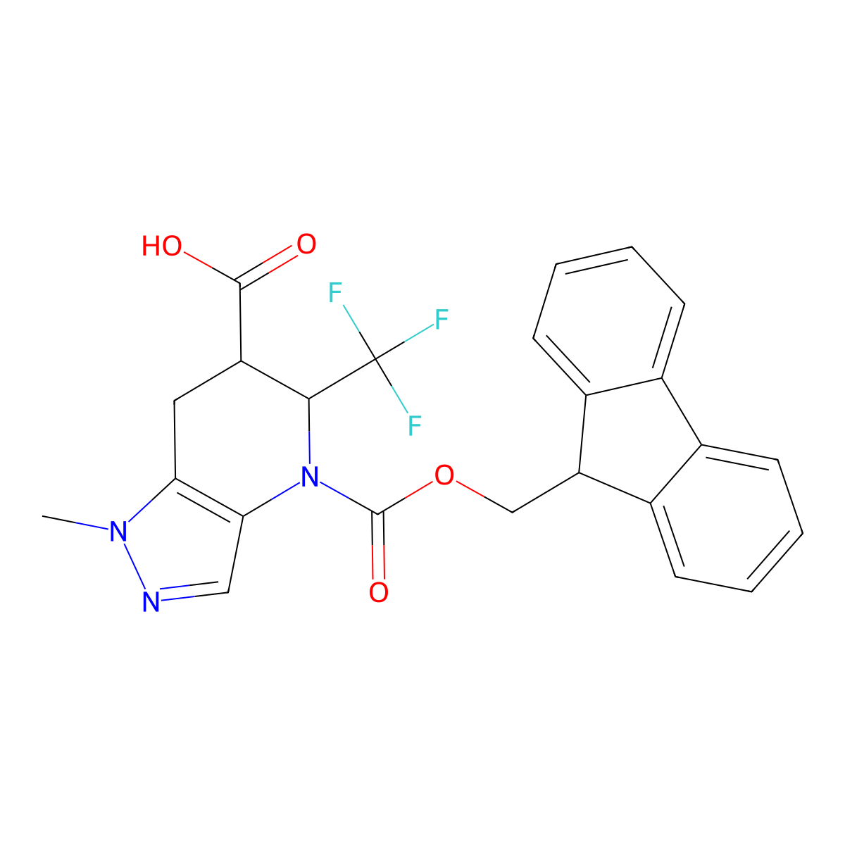 rac-(5R,6R)-4-{[(9H-fluoren-9-yl)methoxy]carbonyl}-1-methyl-5-(trifluoromethyl)-1H,4H,5H,6H,7H-pyrazolo[4,3-b]pyridine-6-carboxylic acid molecular structure, CAS 2639375-56-5