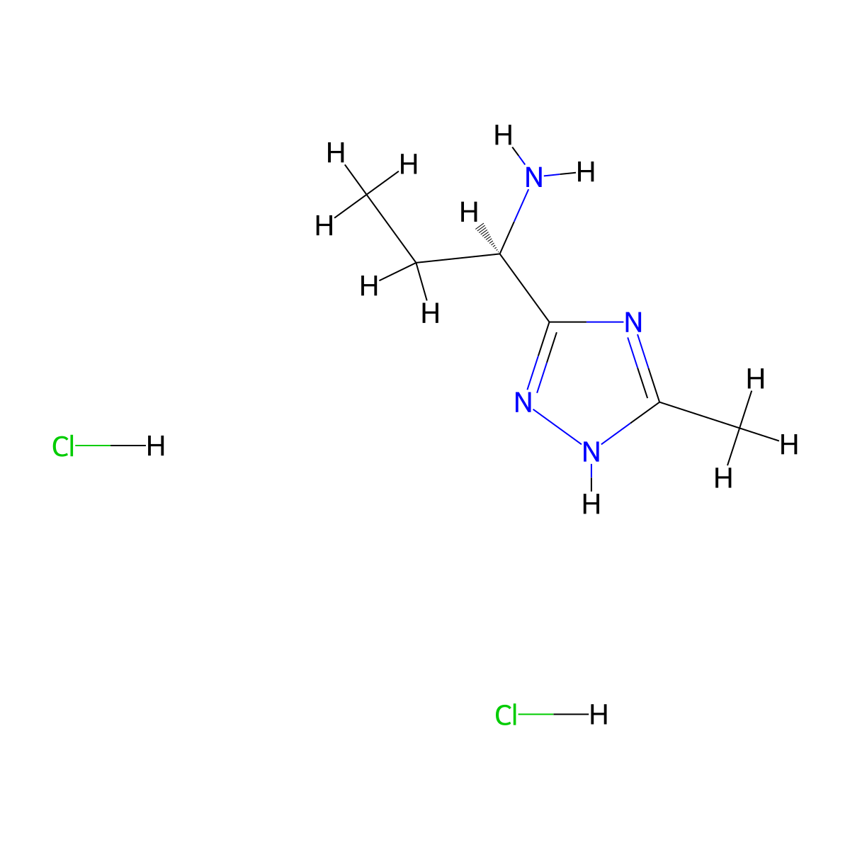 (1R)-1-(5-methyl-1H-1,2,4-triazol-3-yl)propan-1-amine dihydrochloride molecular structure, CAS 2639375-58-7