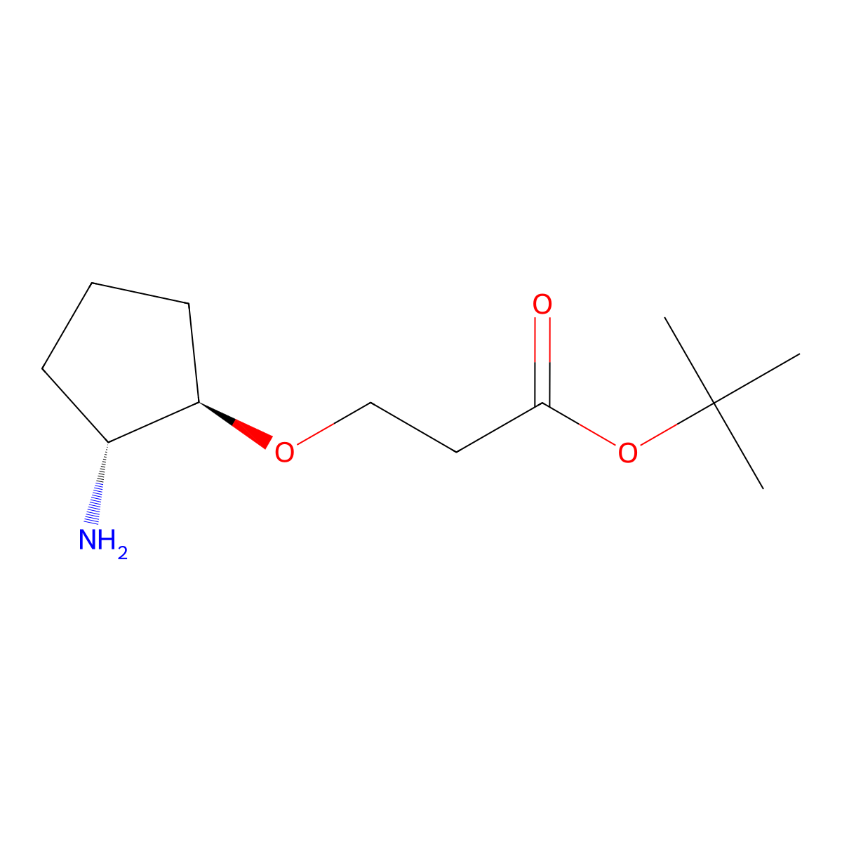 rac-tert-butyl 3-{[(1R,2R)-2-aminocyclopentyl]oxy}propanoate molecular structure, CAS 2639375-62-3