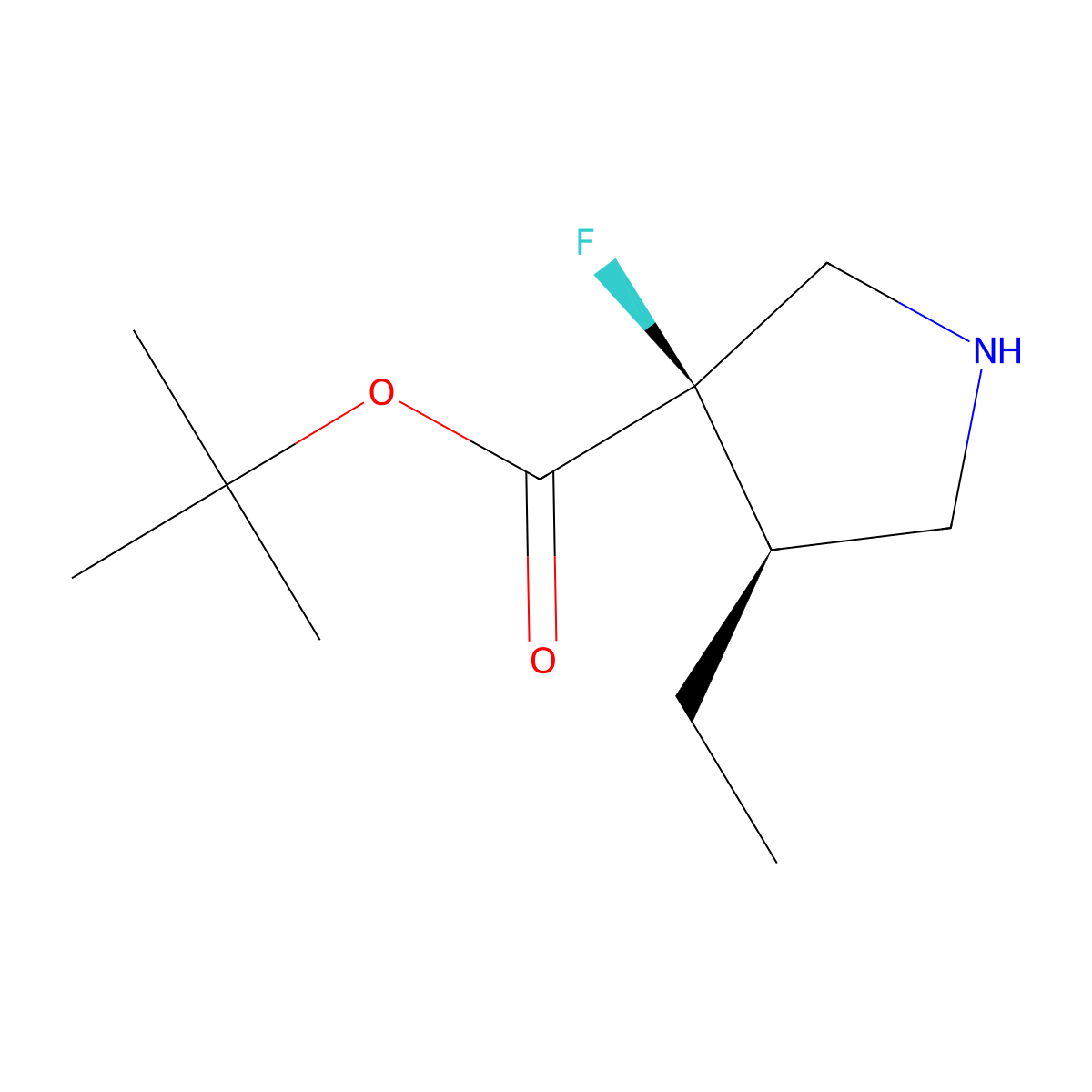 rac-tert-butyl (3R,4R)-4-ethyl-3-fluoropyrrolidine-3-carboxylate molecular structure, CAS 2639375-64-5