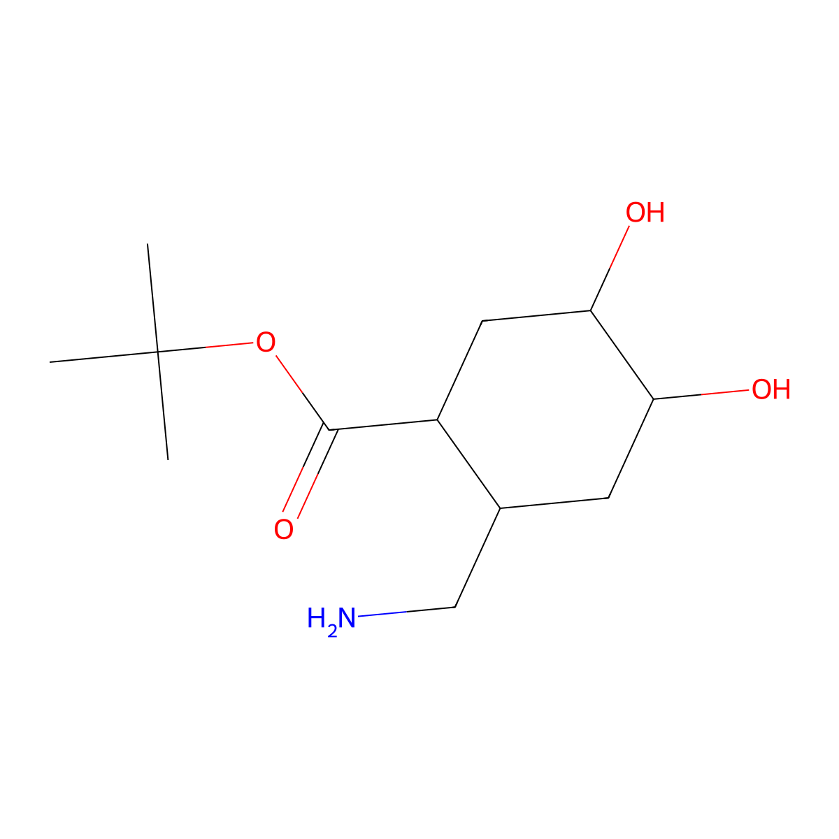 tert-butyl (1RS,2SR,4RS&,5SR&)-2-(aminomethyl)-4,5-dihydroxycyclohexane-1-carboxylate molecular structure, CAS 2639375-83-8