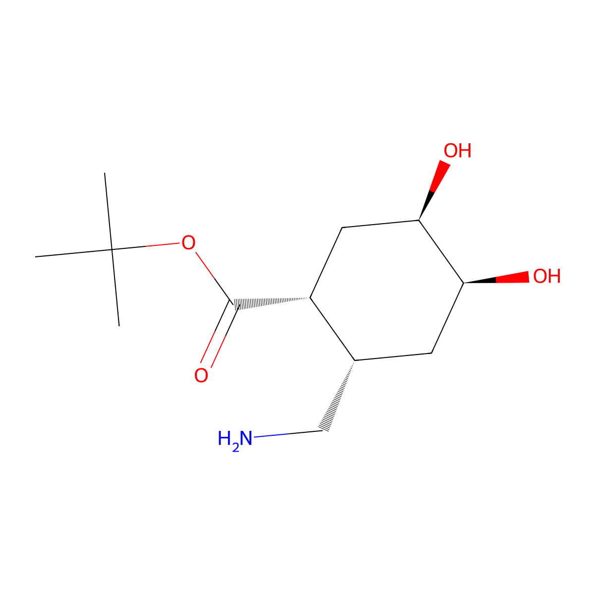 tert-butyl (1RS,2SR,4RS&,5SR&)-2-(aminomethyl)-4,5-dihydroxycyclohexane-1-carboxylate molecular structure, CAS 2639375-83-8