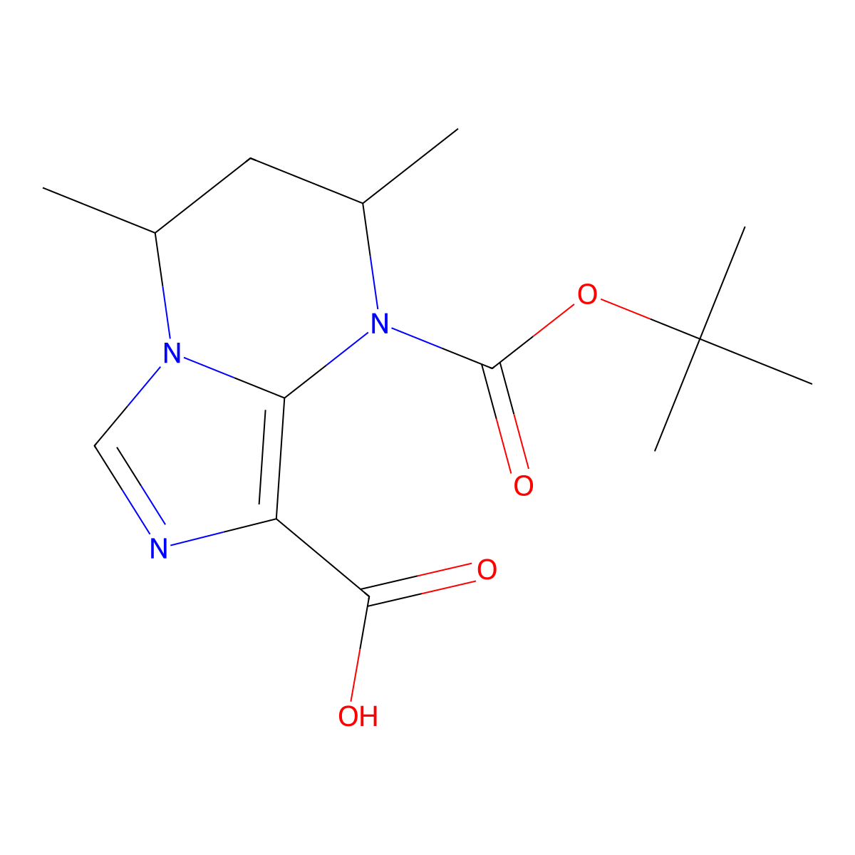 rac-(2R,4S)-1-[(tert-butoxy)carbonyl]-2,4-dimethyl-1H,2H,3H,4H-imidazo[1,5-a]pyrimidine-8-carboxylic acid molecular structure, CAS 2639375-91-8