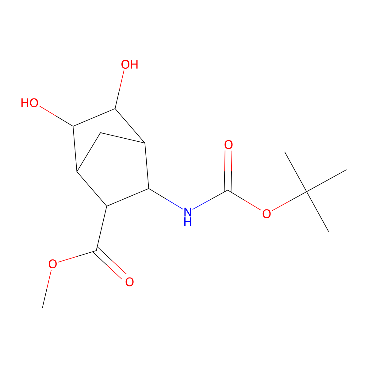 rac-methyl (1R,2S,3R,4S,5S,6R)-3-{[(tert-butoxy)carbonyl]amino}-5,6-dihydroxybicyclo[2.2.1]heptane-2-carboxylate molecular structure, CAS 2639375-92-9