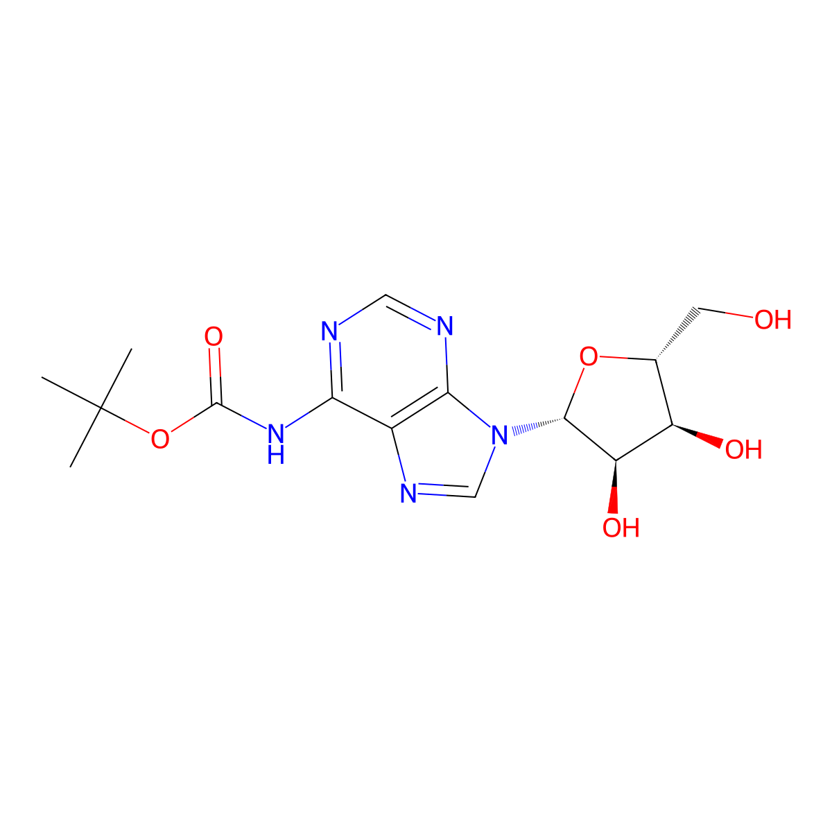 tert-butyl N-{9-[(2R,3R,4S,5R)-3,4-dihydroxy-5-(hydroxymethyl)oxolan-2-yl]-9H-purin-6-yl}carbamate molecular structure, CAS 2639375-96-3