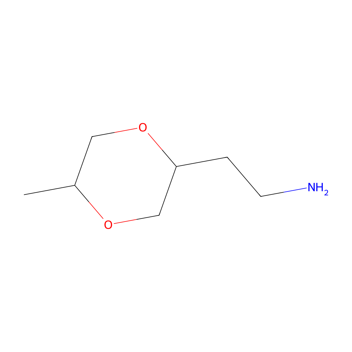 rac-2-[(2R,5S)-5-methyl-1,4-dioxan-2-yl]ethan-1-amine molecular structure, CAS 2639377-75-4
