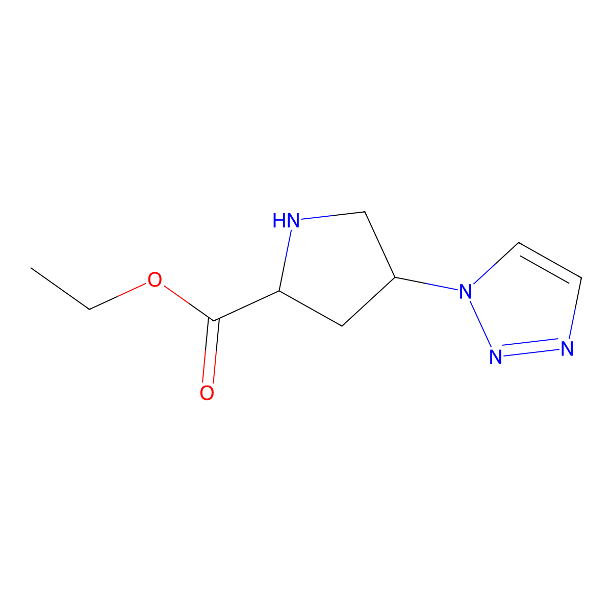 ethyl (2S,4S)-4-(1H-1,2,3-triazol-1-yl)pyrrolidine-2-carboxylate molecular structure, CAS 2639377-89-0
