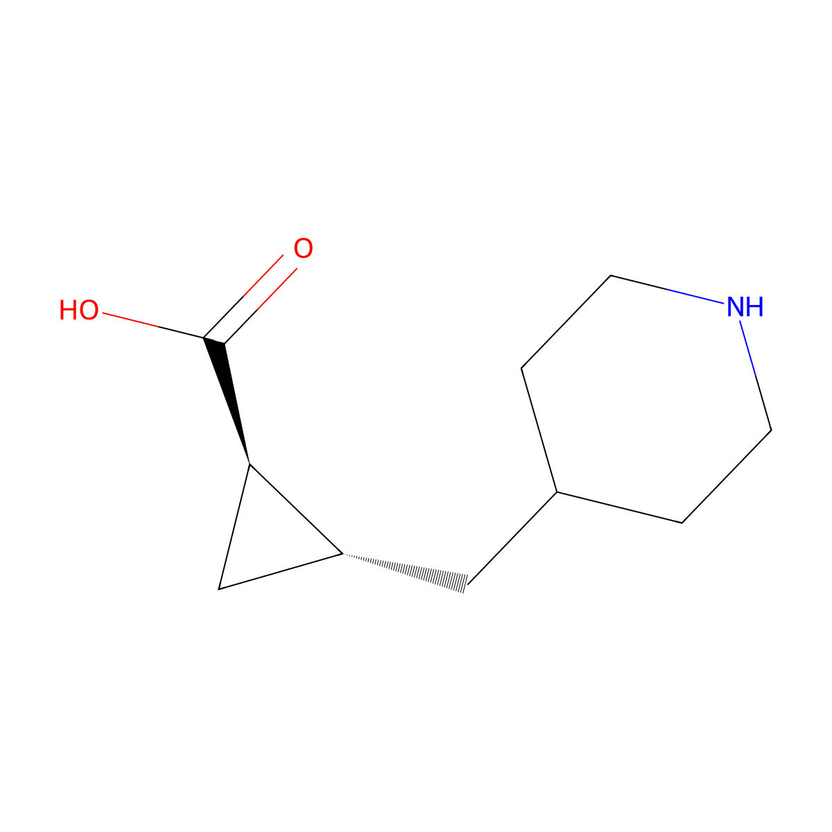 rac-(1R,2R)-2-[(piperidin-4-yl)methyl]cyclopropane-1-carboxylic acid molecular structure, CAS 2639378-03-1