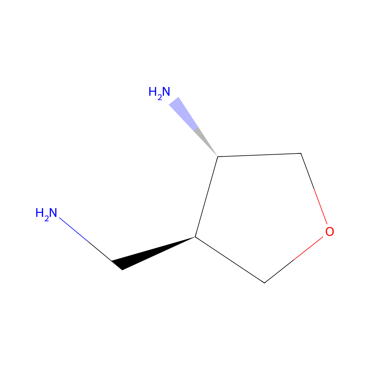 rac-(3R,4R)-4-(aminomethyl)oxolan-3-amine molecular structure, CAS 2639378-18-8