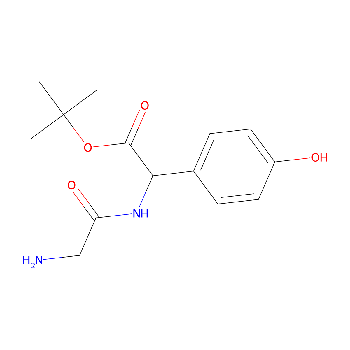 tert-butyl (2R)-2-(2-aminoacetamido)-2-(4-hydroxyphenyl)acetate molecular structure, CAS 2639378-23-5