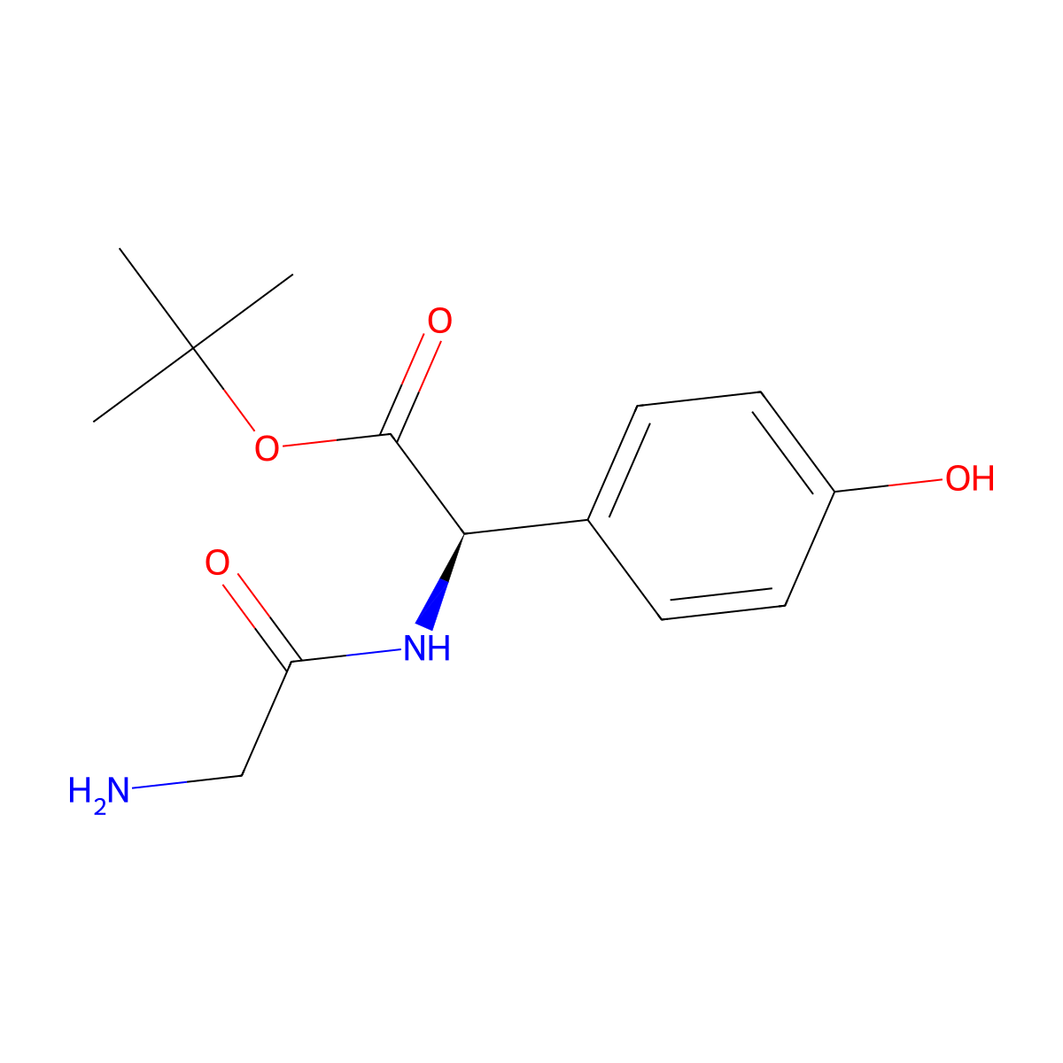 tert-butyl (2R)-2-(2-aminoacetamido)-2-(4-hydroxyphenyl)acetate molecular structure, CAS 2639378-23-5