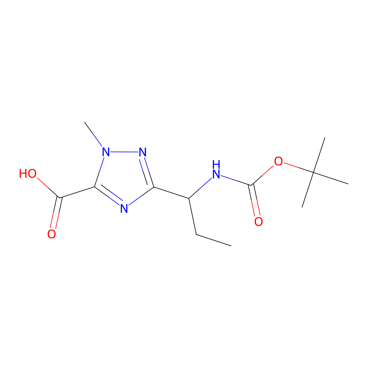 3-[(1S)-1-{[(tert-butoxy)carbonyl]amino}propyl]-1-methyl-1H-1,2,4-triazole-5-carboxylic acid molecular structure, CAS 2639378-35-9