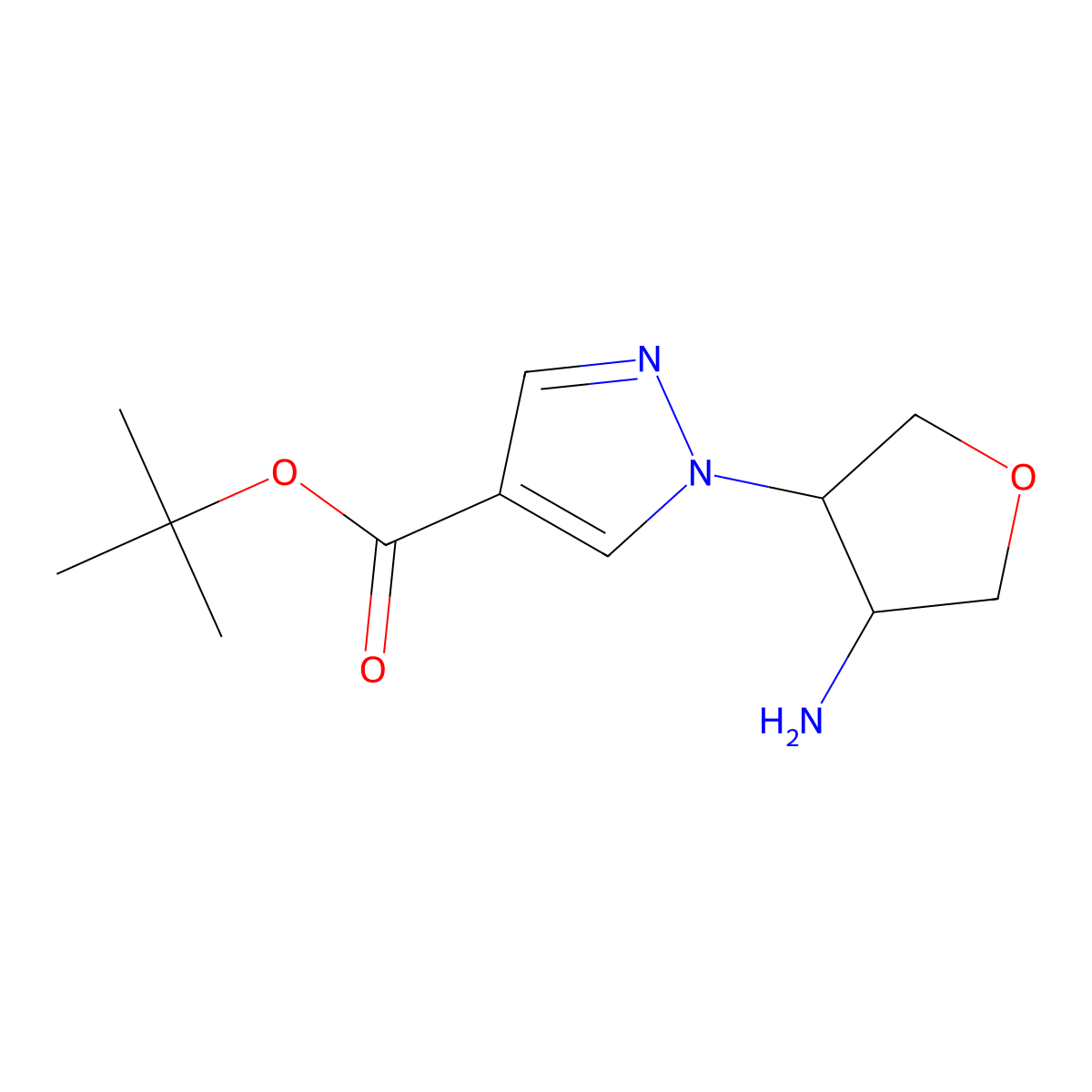 rac-tert-butyl 1-[(3R,4S)-4-aminooxolan-3-yl]-1H-pyrazole-4-carboxylate molecular structure, CAS 2639378-50-8