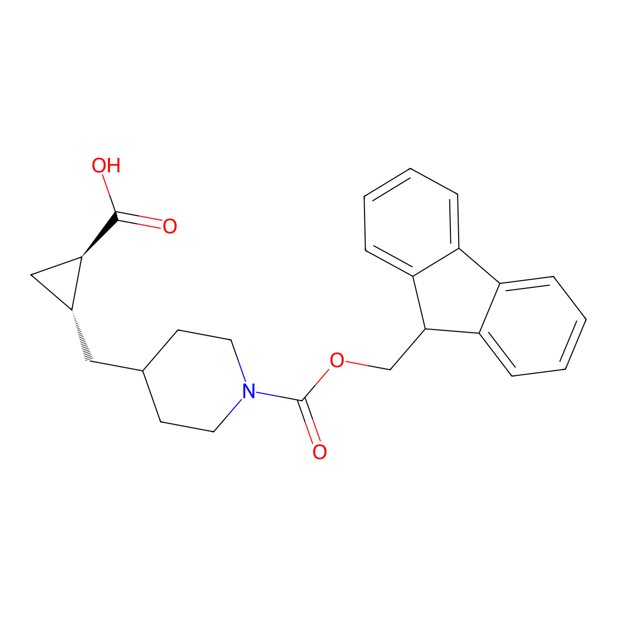 rac-(1R,2R)-2-[(1-{[(9H-fluoren-9-yl)methoxy]carbonyl}piperidin-4-yl)methyl]cyclopropane-1-carboxylic acid molecular structure, CAS 2639378-58-6