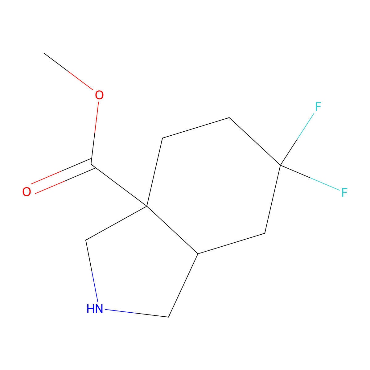 rac-methyl (3aR,7aR)-6,6-difluoro-octahydro-1H-isoindole-3a-carboxylate molecular structure, CAS 2639378-59-7
