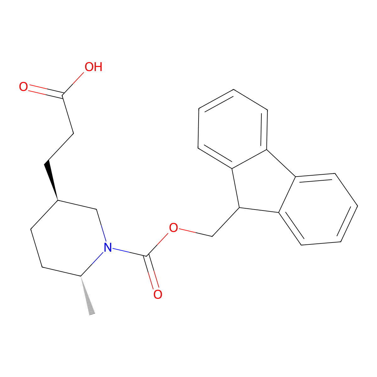 rac-3-[(3R,6S)-1-{[(9H-fluoren-9-yl)methoxy]carbonyl}-6-methylpiperidin-3-yl]propanoic acid molecular structure, CAS 2639378-79-1
