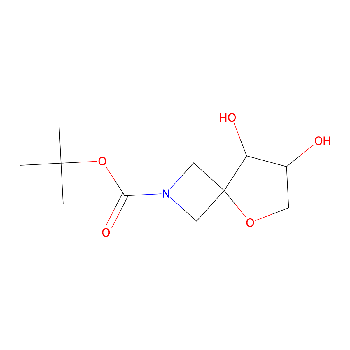 rac-tert-butyl (7R,8R)-7,8-dihydroxy-5-oxa-2-azaspiro[3.4]octane-2-carboxylate molecular structure, CAS 2639378-81-5