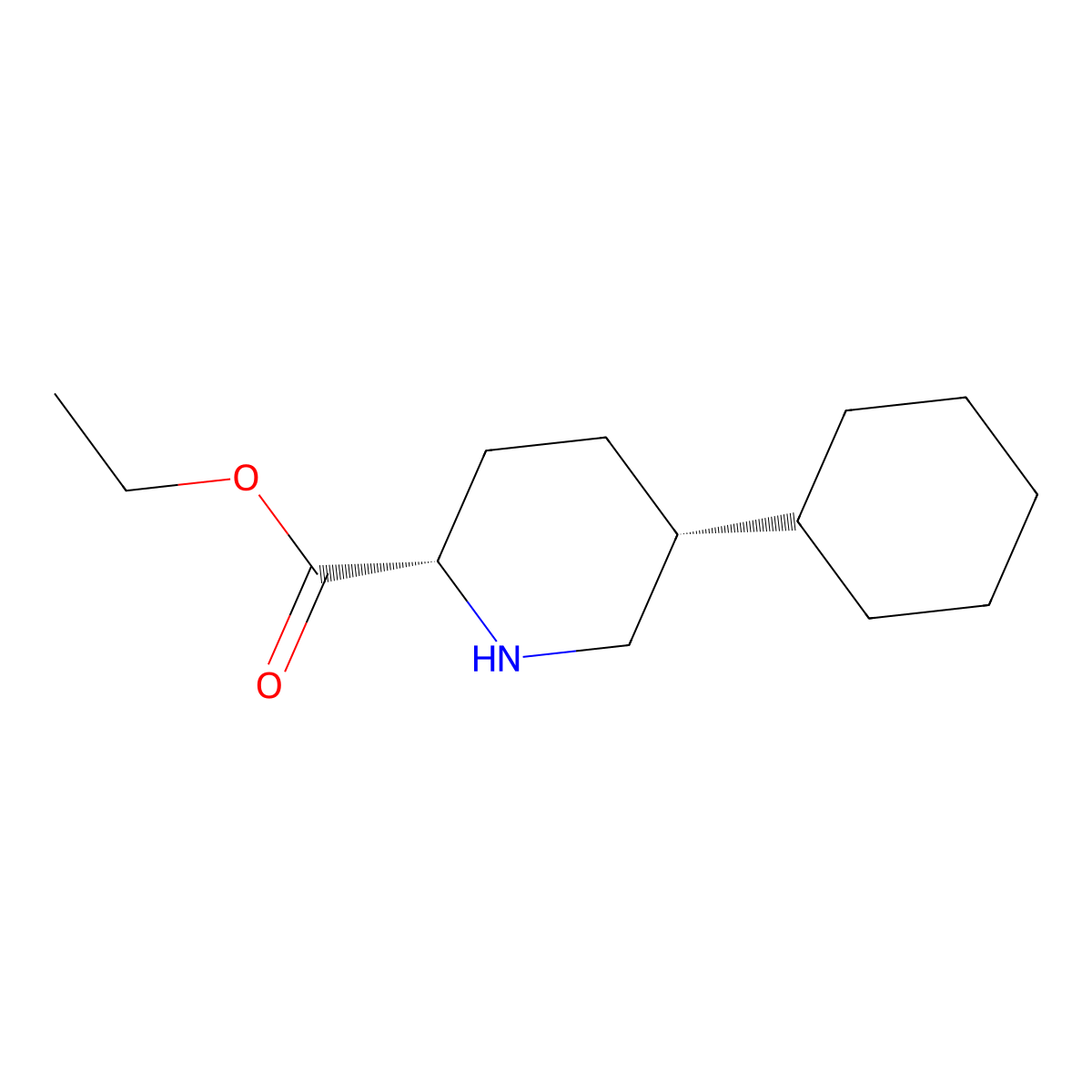 rac-ethyl (2R,5S)-5-cyclohexylpiperidine-2-carboxylate molecular structure, CAS 2639378-84-8