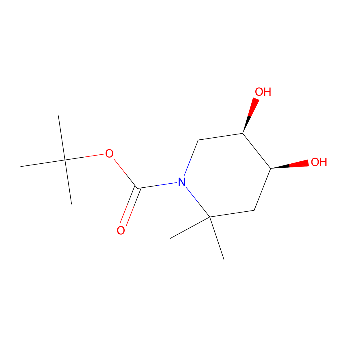 rac-tert-butyl (4R,5S)-4,5-dihydroxy-2,2-dimethylpiperidine-1-carboxylate molecular structure, CAS 2639378-89-3