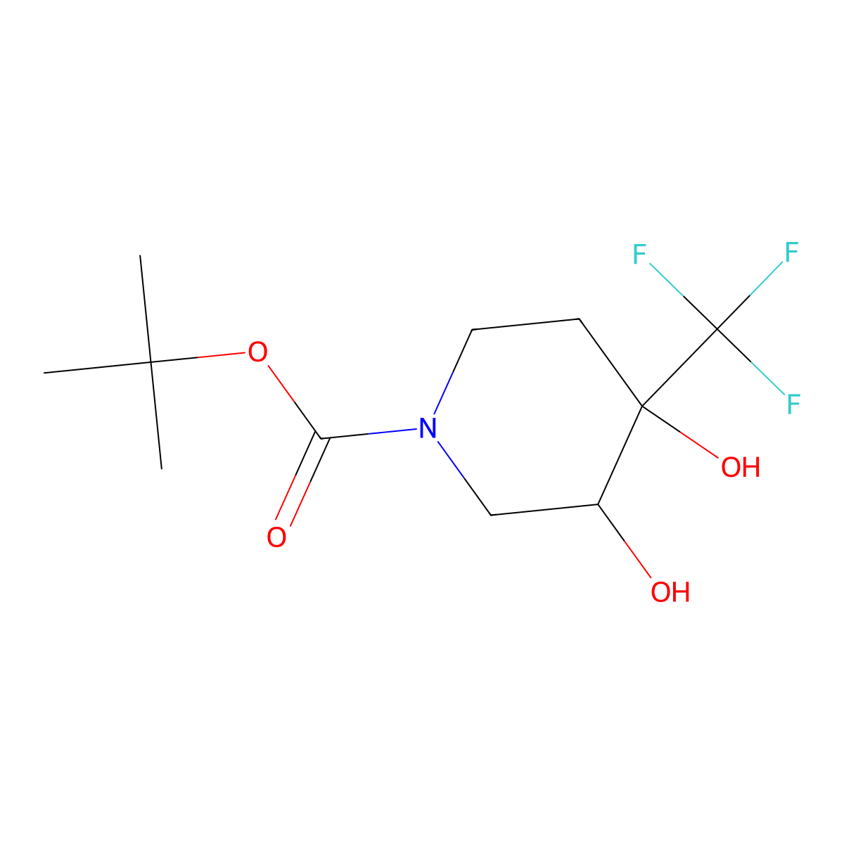 rac-tert-butyl (3R,4S)-3,4-dihydroxy-4-(trifluoromethyl)piperidine-1-carboxylate molecular structure, CAS 2639378-93-9