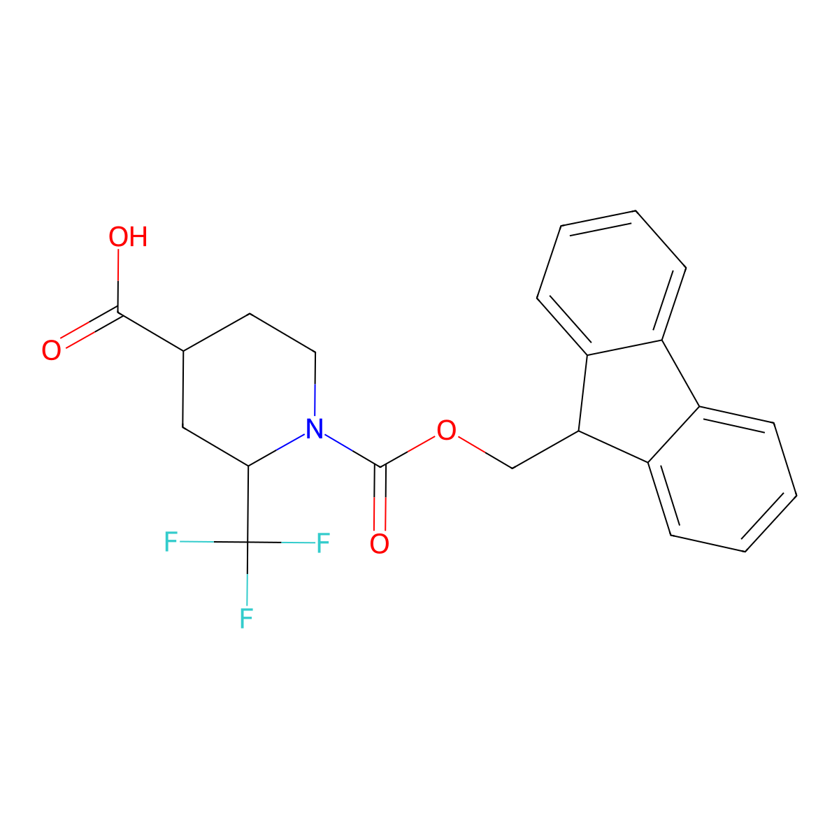 rac-(2R,4S)-1-{[(9H-fluoren-9-yl)methoxy]carbonyl}-2-(trifluoromethyl)piperidine-4-carboxylic acid molecular structure, CAS 2639379-04-5