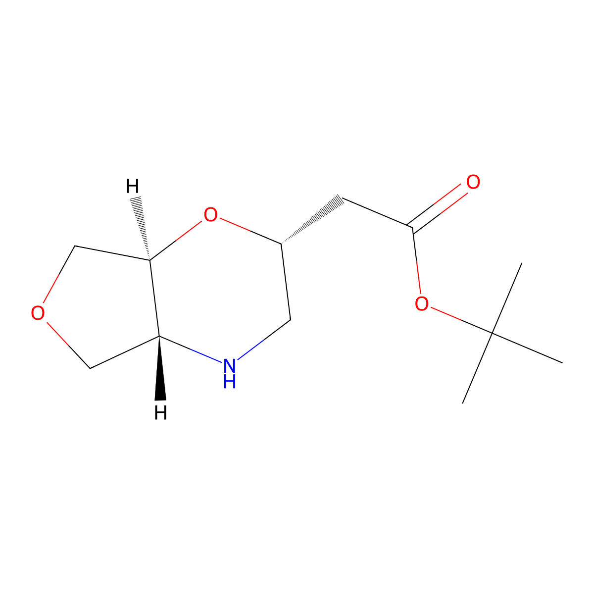 rac-tert-butyl 2-[(2R,4aR,7aS)-hexahydro-2H-furo[3,4-b][1,4]oxazin-2-yl]acetate molecular structure, CAS 2639379-08-9