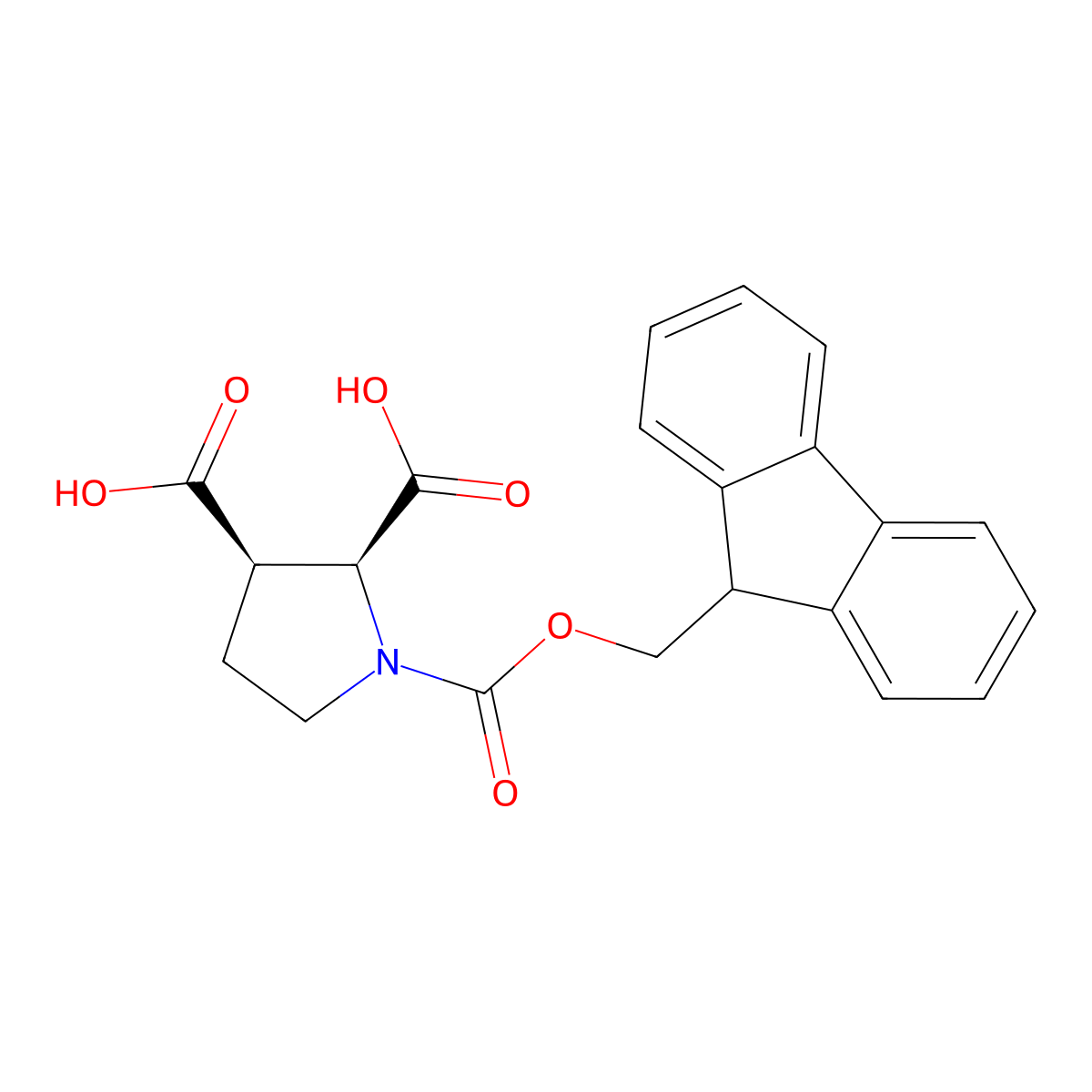 rac-(2R,3S)-1-{[(9H-fluoren-9-yl)methoxy]carbonyl}pyrrolidine-2,3-dicarboxylic acid molecular structure, CAS 2639379-12-5