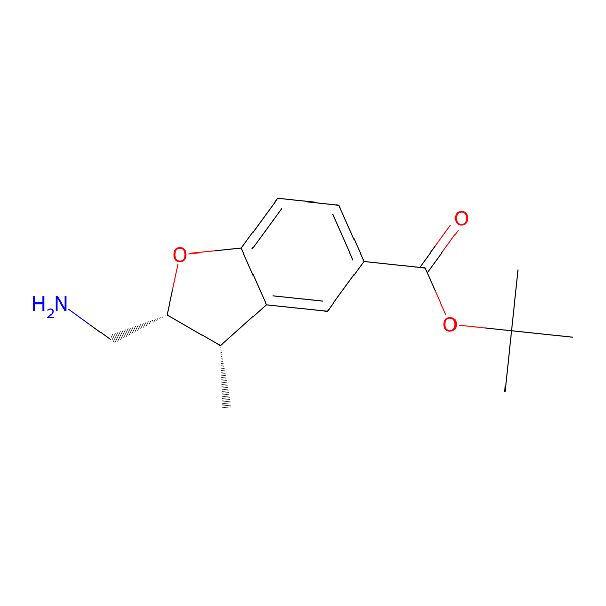 rac-tert-butyl (2R,3S)-2-(aminomethyl)-3-methyl-2,3-dihydro-1-benzofuran-5-carboxylate molecular structure, CAS 2639379-13-6