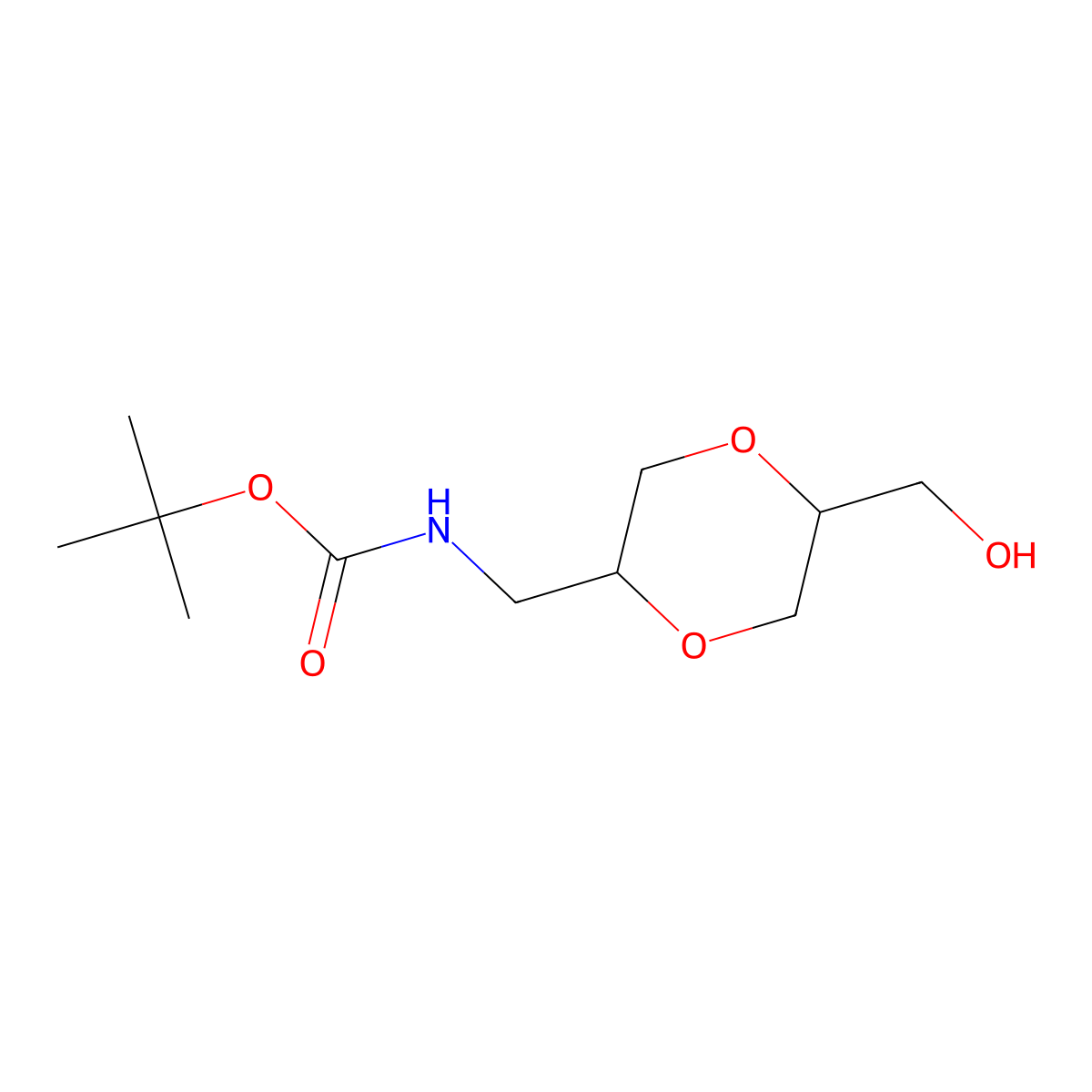 rac-tert-butyl N-{[(2R,5S)-5-(hydroxymethyl)-1,4-dioxan-2-yl]methyl}carbamate molecular structure, CAS 2639379-40-9