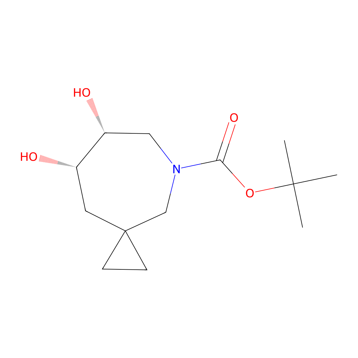 rac-tert-butyl (7R,8S)-7,8-dihydroxy-5-azaspiro[2.6]nonane-5-carboxylate molecular structure, CAS 2639379-44-3