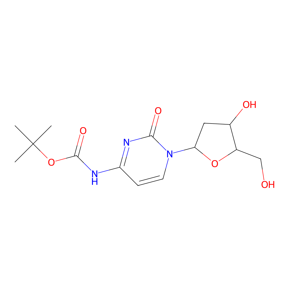 tert-butyl N-{1-[(2R,4S,5R)-4-hydroxy-5-(hydroxymethyl)oxolan-2-yl]-2-oxo-1,2-dihydropyrimidin-4-yl}carbamate molecular structure, CAS 2639379-50-1