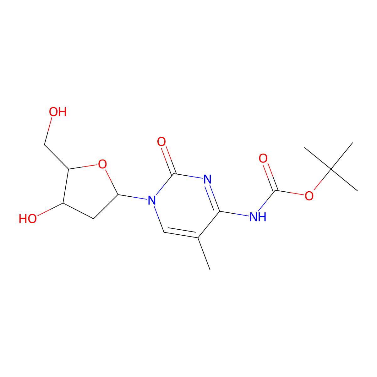 tert-butyl N-{1-[(2R,4S,5R)-4-hydroxy-5-(hydroxymethyl)oxolan-2-yl]-5-methyl-2-oxo-1,2-dihydropyrimidin-4-yl}carbamate molecular structure, CAS 2639379-52-3