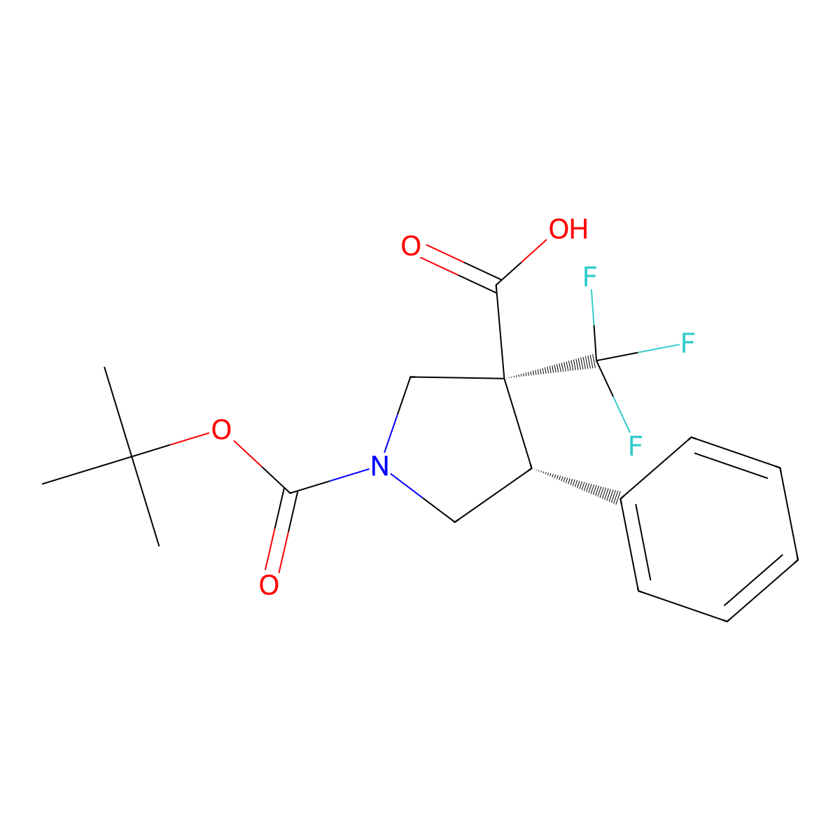 1-[(Tert-butoxy)carbonyl]-4-phenyl-3-(trifluoromethyl)pyrrolidine-3-carboxylic acid molecular structure, CAS 2639379-58-9