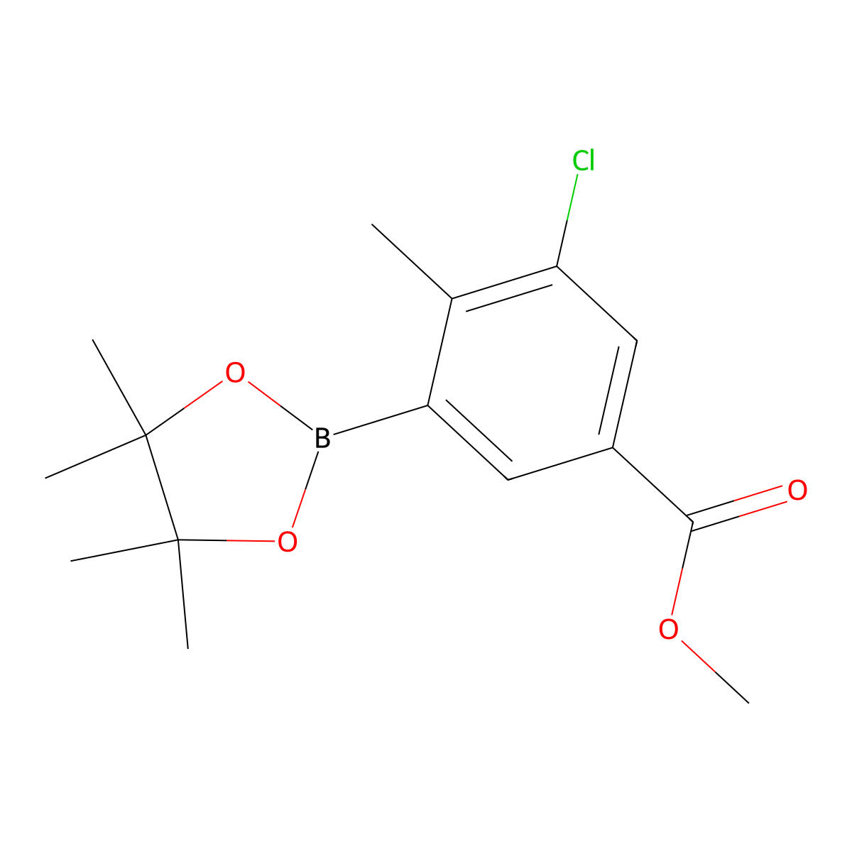 Methyl 3-chloro-4-methyl-5-(4,4,5,5-tetramethyl-1,3,2-dioxaborolan-2-yl)benzoate molecular structure, CAS 2639387-25-8