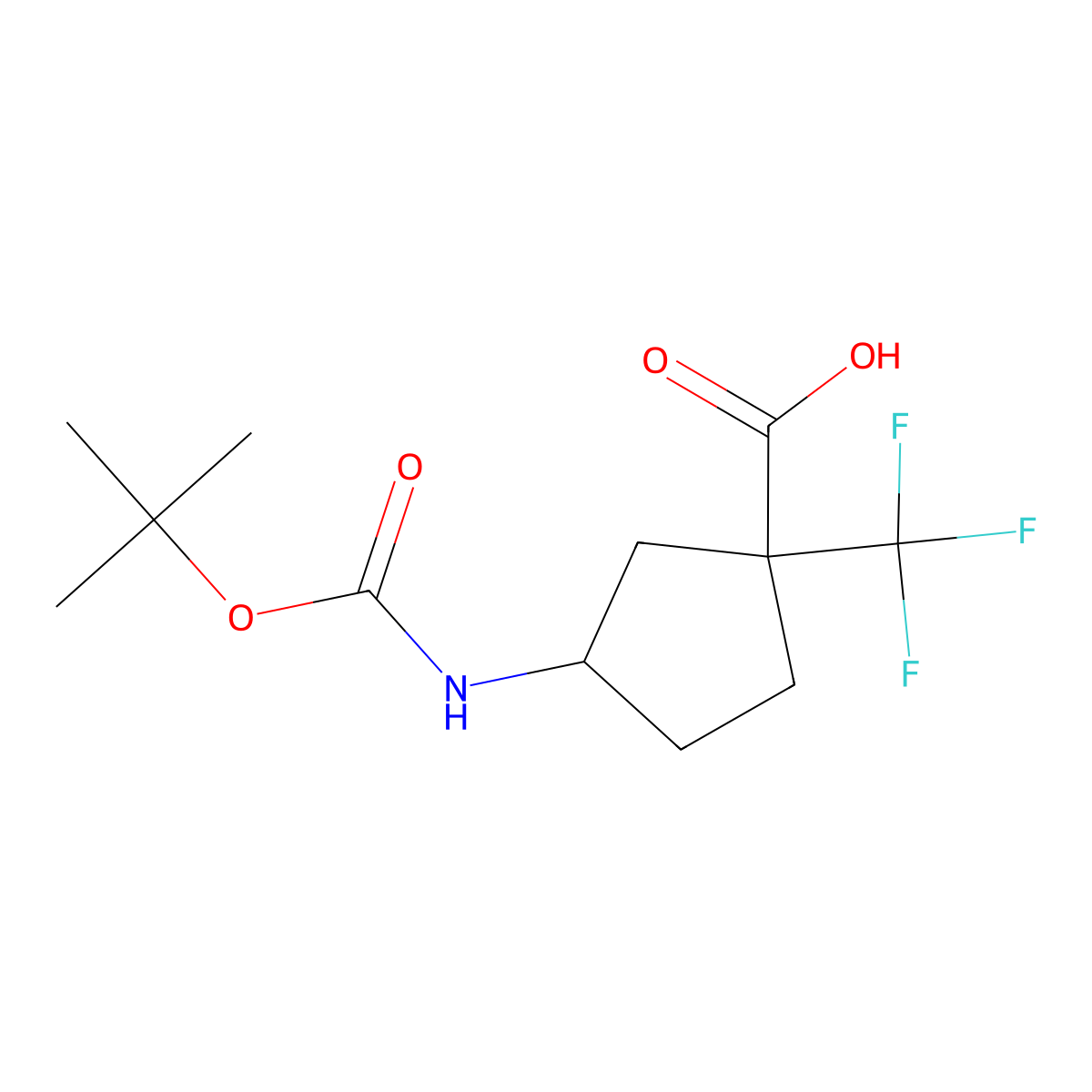 rac-(1R,3S)-3-{[(tert-butoxy)carbonyl]amino}-1-(trifluoromethyl)cyclopentane-1-carboxylic acid, cis molecular structure, CAS 2639388-61-5