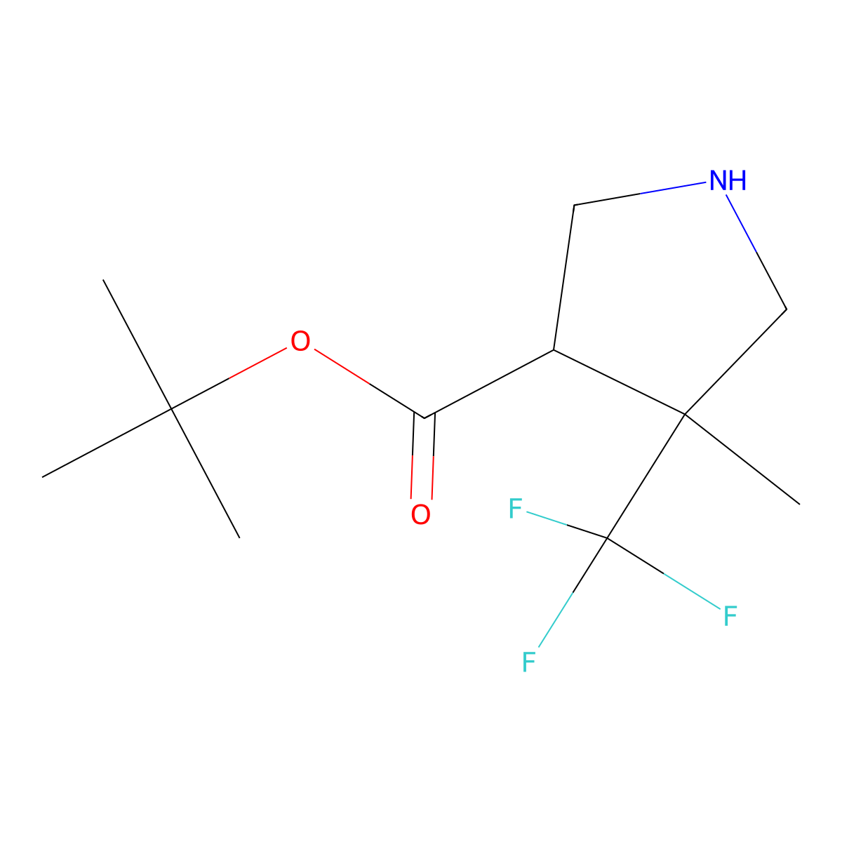 rac-tert-butyl (3R,4R)-4-methyl-4-(trifluoromethyl)pyrrolidine-3-carboxylate molecular structure, CAS 2639388-63-7