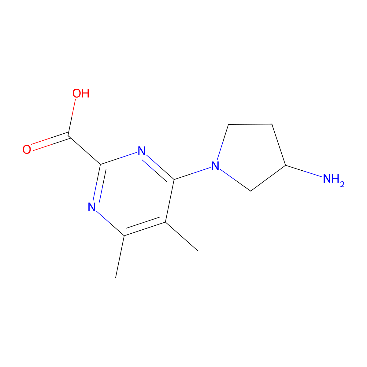 4-[(3R)-3-aminopyrrolidin-1-yl]-5,6-dimethylpyrimidine-2-carboxylic acid molecular structure, CAS 2639388-65-9